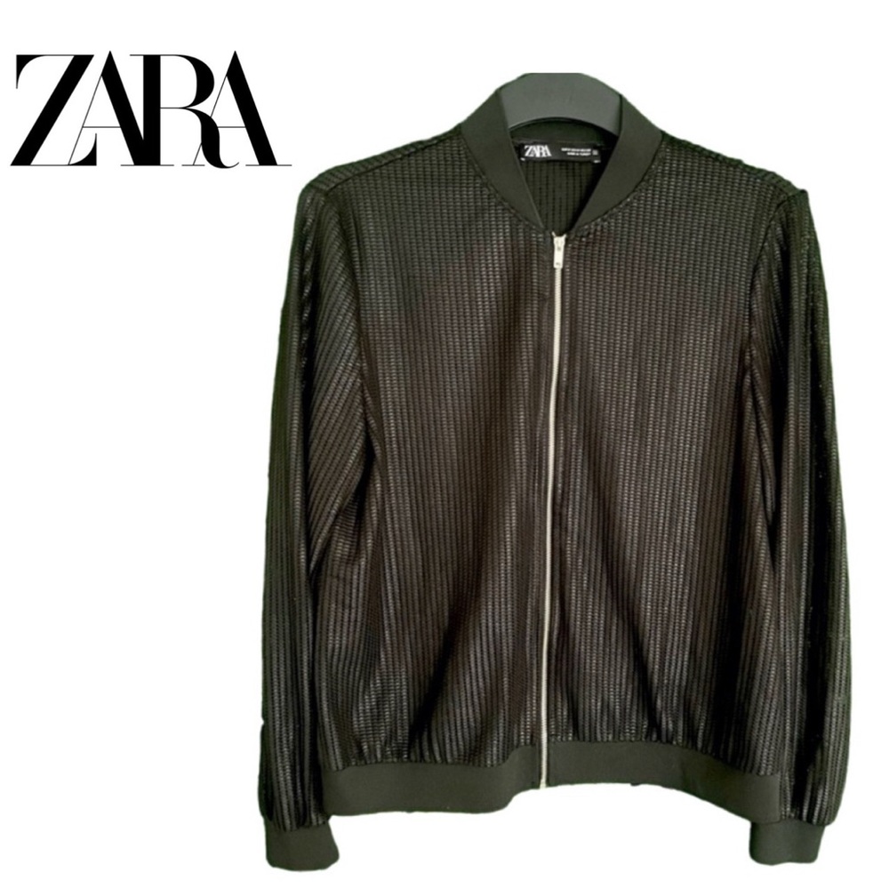 Zara Women's Medium Black Mesh Like Women's Jacket Zip Up
